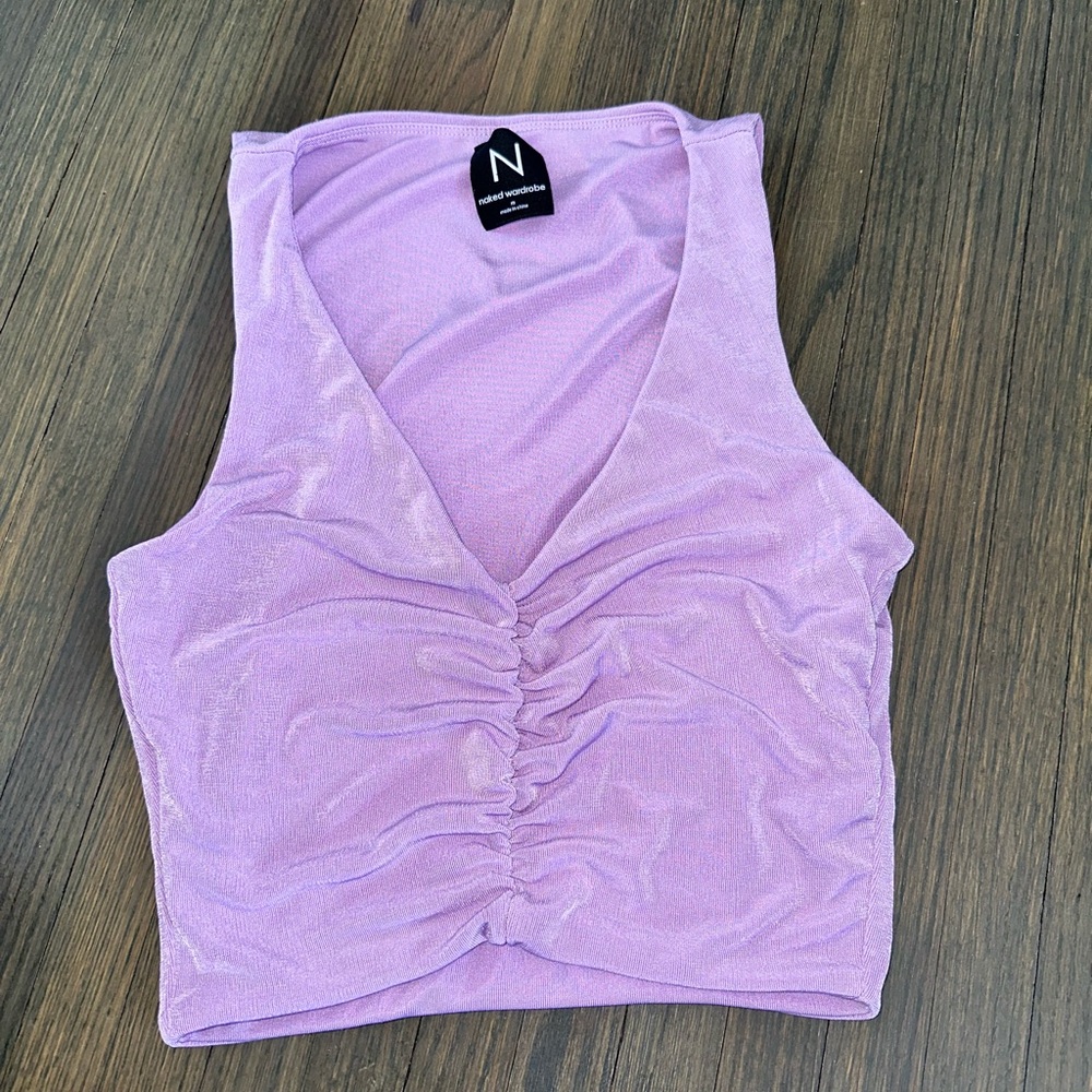 NAKED WARDROBE Women's Lavender Sleeveless Crop Top SIZE MEDIUM